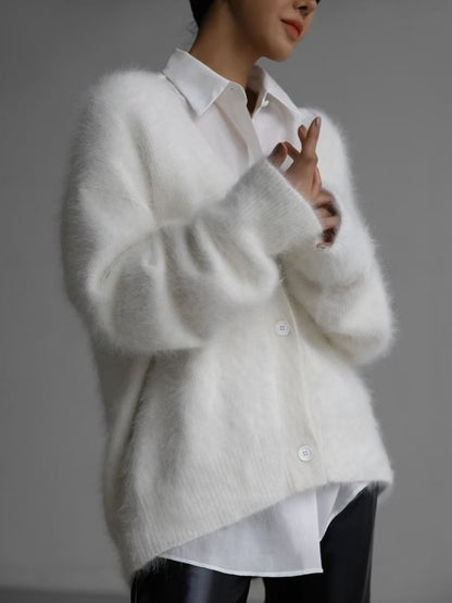 Women's Lazy and Loose Long-Sleeved V-Neck Sweater Cardigan for Autumn and Winter