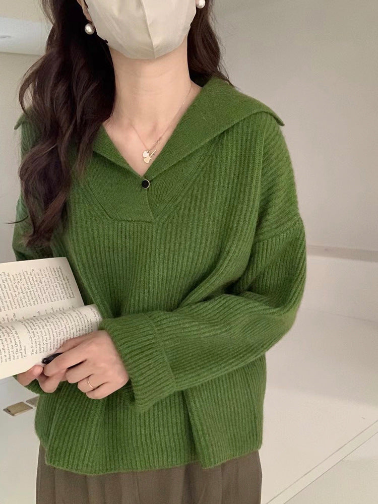 Lapel Knit Pullover Soft Loose Casual Sweater