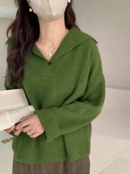 Lapel Knit Pullover Soft Loose Casual Sweater