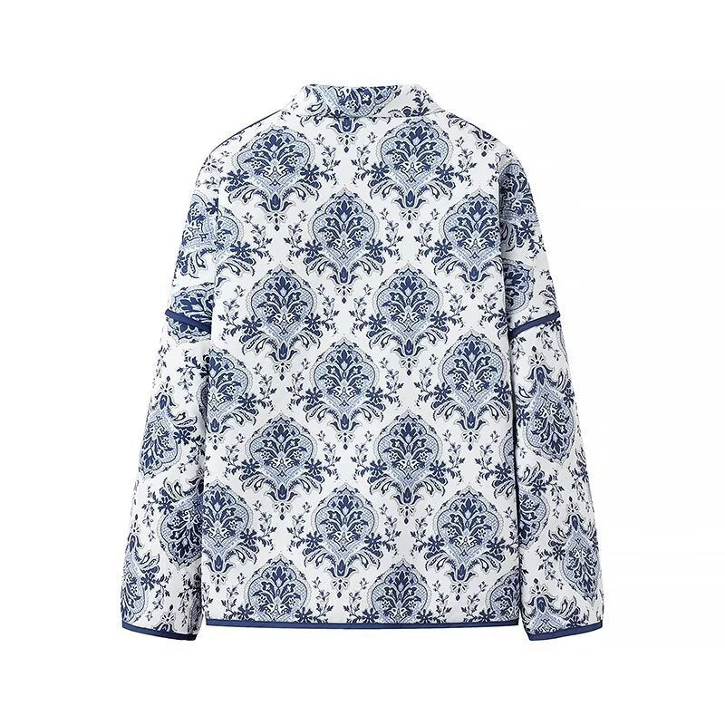 Casual printed long-sleeved cotton coat with tie