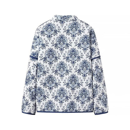 Casual printed long-sleeved cotton coat with tie