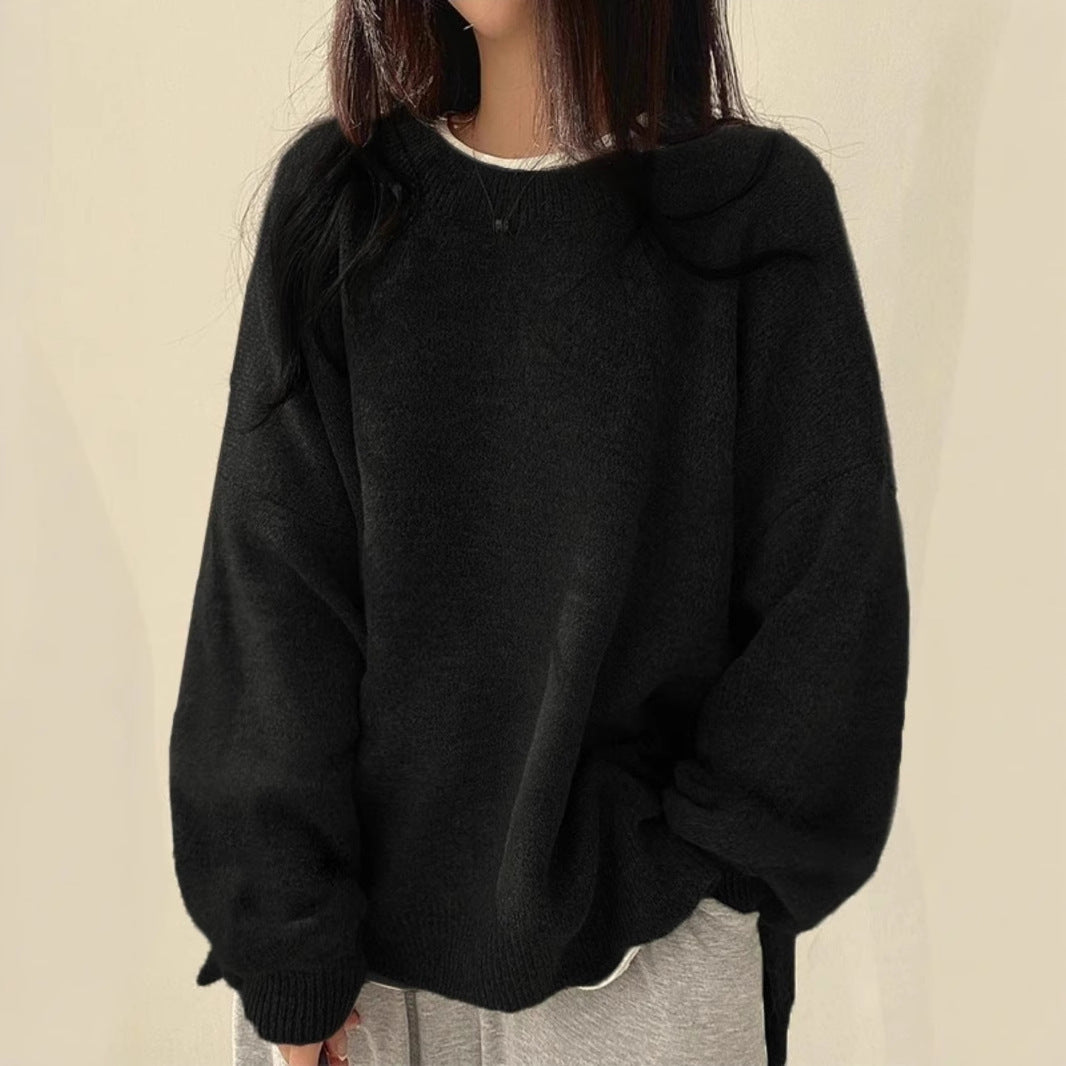 Solid Loose Knit Sweater Casual Autumn Top
