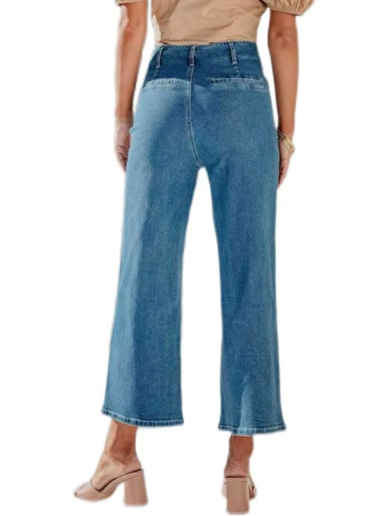 Elastic High Waist Straight Leg Denim Pants