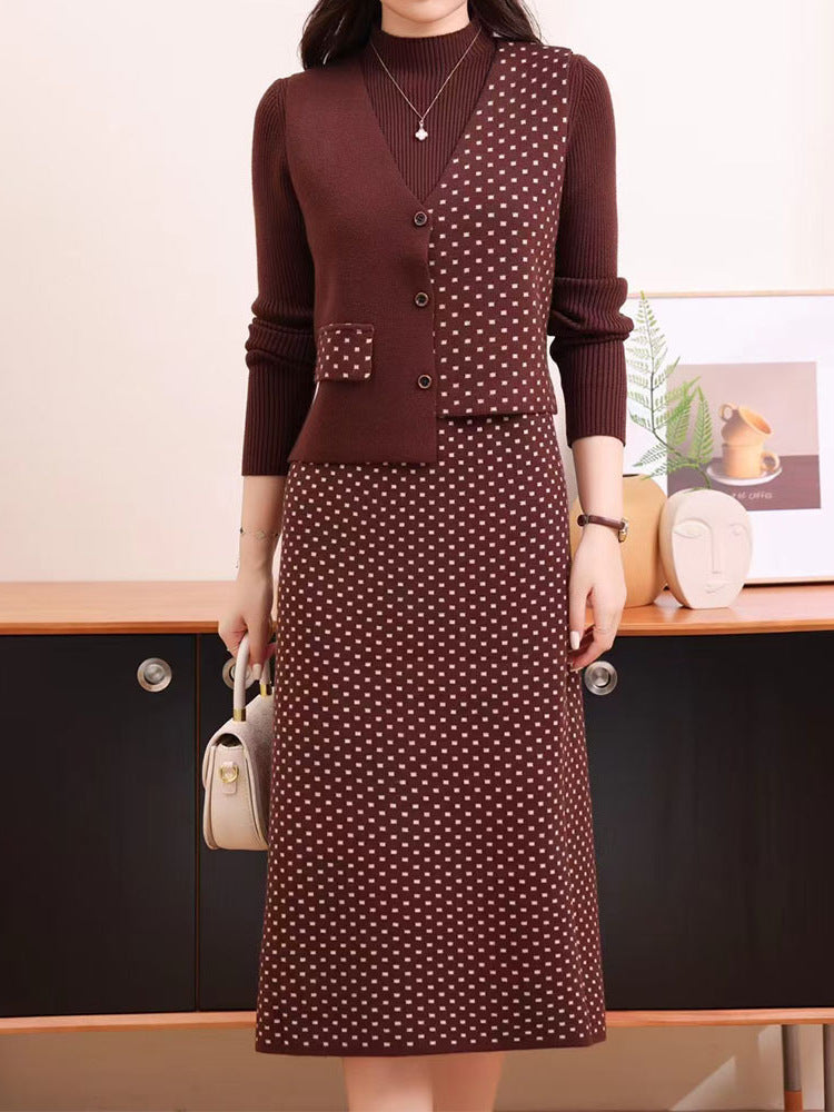 French polka dot vest suit for women