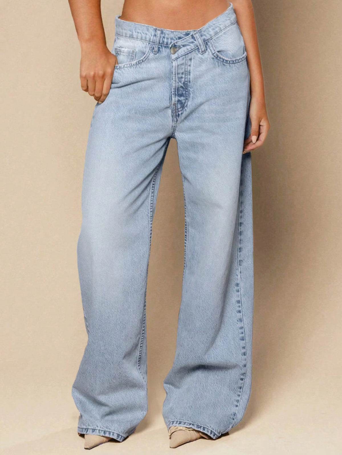 Dark Gray High Waist Loose Wide Jeans